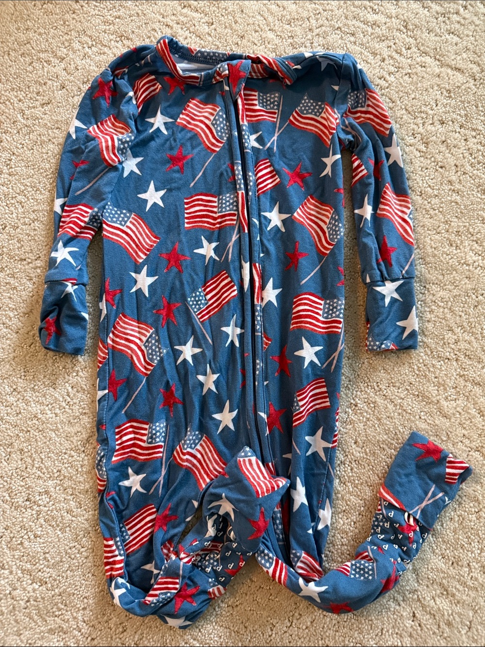 Posh Peanut Blue Red White American Flag Footed Pajamas